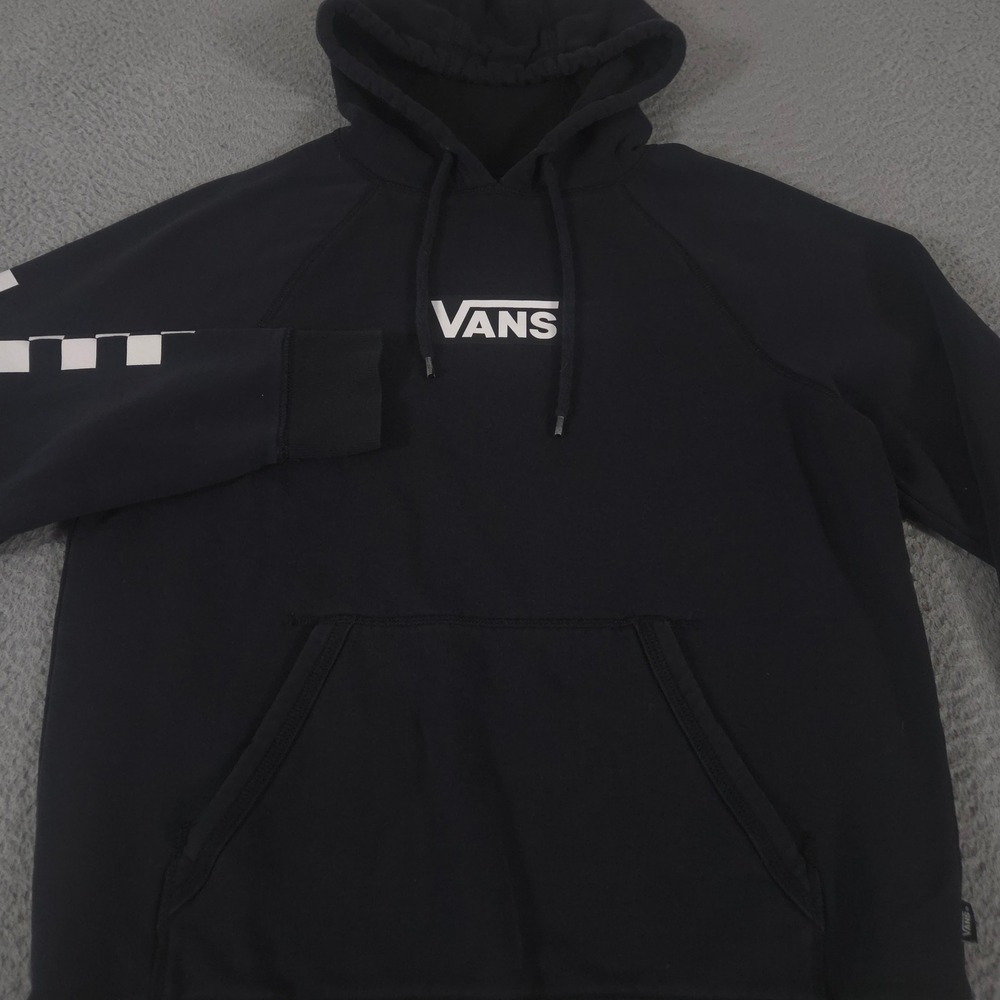 Vans Hoodie Mens Small Black Versa Standard Checkerboard Sleeve Logo Graphic